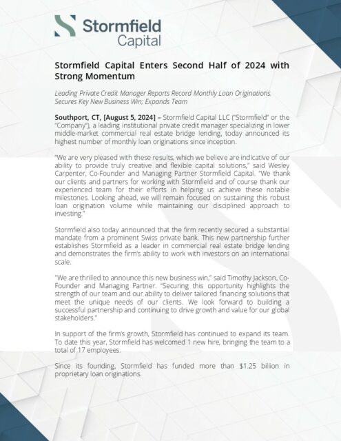 Stormfield Capital Enters Second Half of 2024 with Strong Momentum