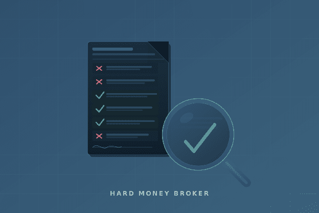 Illustration of a hard money broker deal review checklist with a magnifying glass and check mark